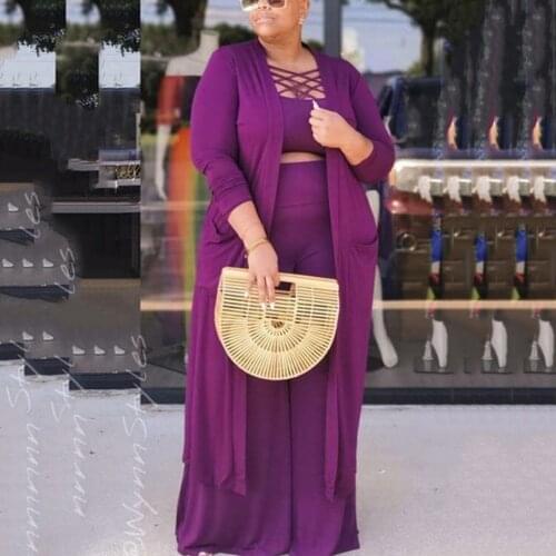 African Clothes 2 Pics Pants Sets For Women Purple Outwears & Long Wide Leg Trousers Sexy Elegant Fashion Outfits Matching Sets