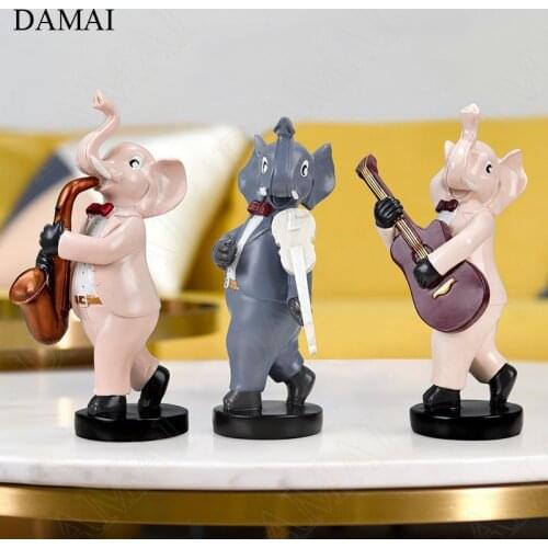 Creativity Resin Little Elephant Band Figurine European Modern Office Bookcase Statue Ornaments Living Room Decoration Sculpture