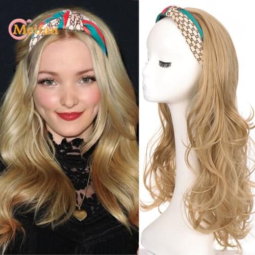MEIFAN Long Wavy Curly Headband Wig for Women Synthetic U-Shaped Natural Hairpieces Clip in Hair Extension Half Wig