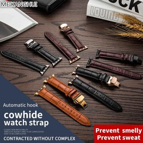 MEIKANGHUI Top layer strap double press Apple Watch Series Interface 38mm 42mm Woman/ Man