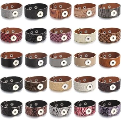 Fashion Leather Adjustable Snap Bracelet Vintage Metal Leather Bracelet Fit 18mm Snap Button Bracelet For Men Jewelry Watch Belt
