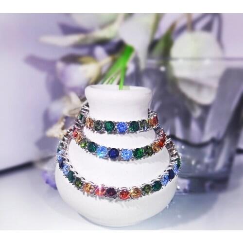 New Shiny Colorful Zircon Necklace Colorful AAAA Zircon Necklace Fashion Womens 925 Silver Necklace Birthday Gift