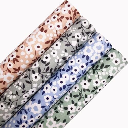 Autumn White Flowers Printed Synthetic Faux Leather Vinly Fabric Sheets with Felt Backing DIY Bows 21X29CM 6S119C