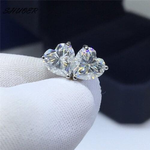 Classic 925 Sterling Silver Brilliant Cut Pass Diamond Tester 1 Carat D Color Moissanite Heart Shape Earrings for Women Jewelry