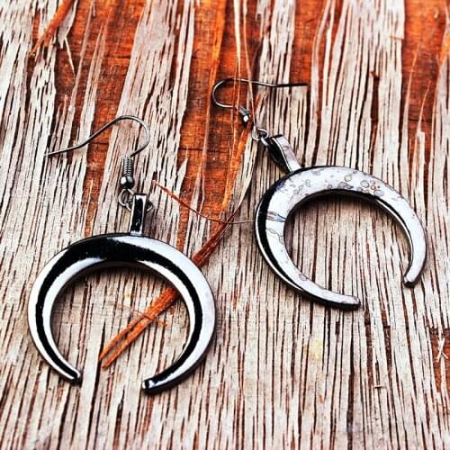 Gothic Witchcraft Moon Earrings for Women Retro Punk Jewelry Wizard Magic Black Gold Color Horn Earings Vintage Wholesale VGE127