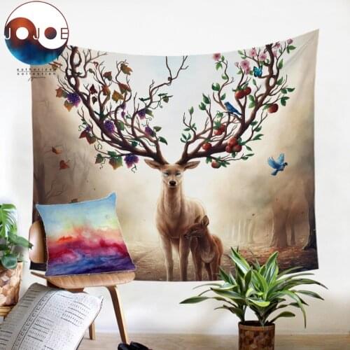 Seasons Change by JoJoesArt Tapestry Floral Deer Wall Hanging Animal Printed Sheets Maternal Love Bedding Decorative Tapestry