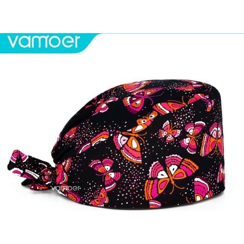 High quality Unisex cotton cartoon anime printing Dentist hats adjustable scrubs hat beauty salon laboratory pet shop scrubs cap