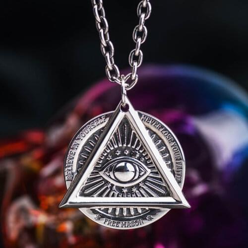 The Devil Eyes hexagon Masonic pendant 925 sterling silver necklace for Men skull sided High quality Jewelry mygrillz