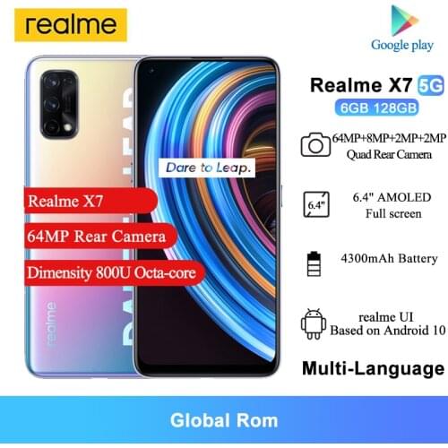 Realme X7 5G Smartphone 6GB RAM 128GB ROM 6.4 Inch FHD+ Dimensity 800U Octa-core 64MP Rear Camera 4300mAh Android 10 Mobile Phon
