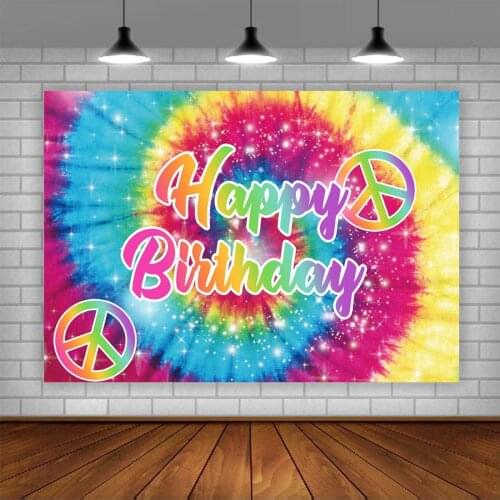 Tie-Dye Happy Birthday Party Backdrop 60s Hippie Theme Background Groovy Sign Rainbow Decorations Cake Table Banner Supplies