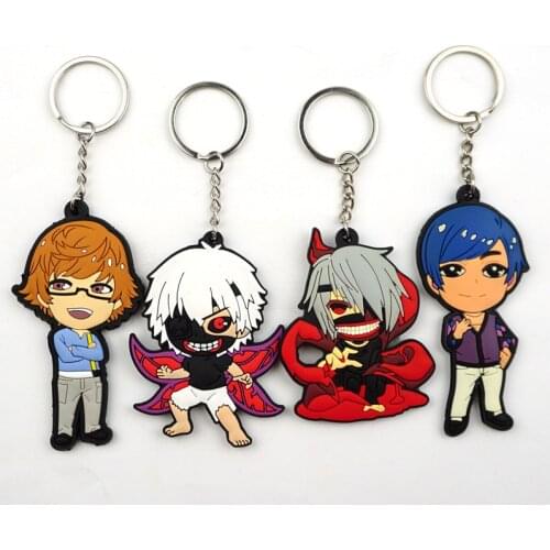Tokyo Ghoul Kaneki Ken Izumi shinichi Figure Keychain Anime PVC Silicone Key Chain Double Side Key Ring Kid Trinket Key Holder