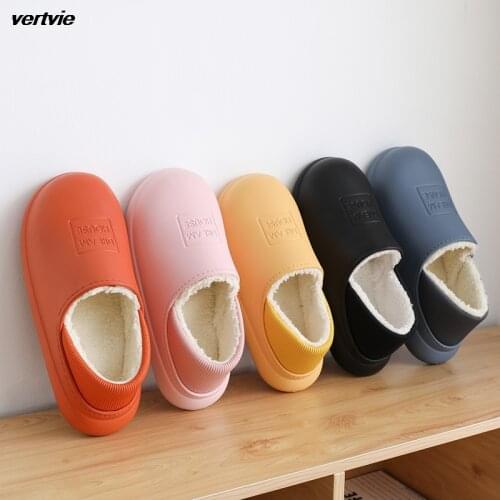 Vertvie Waterproof Winter Shoes Men Indoor Slippers Warm Plush Lovers Home Slipper Thick Sole Female Kitchen Working Shoes