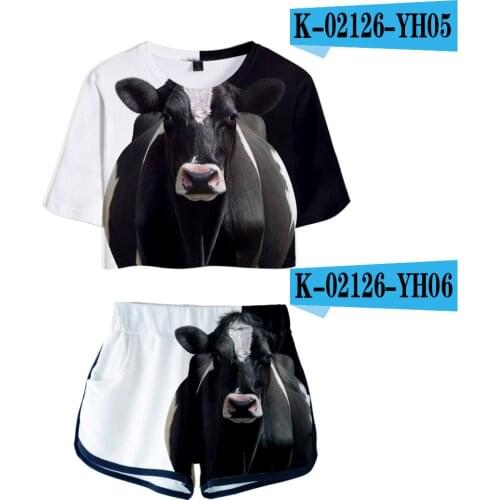 Y2K Kawaii Summer Beach Sexy T-Shirt+Shorts Sets Sexy Women Print Horse Cow Pattern Super Short T-Shirt Suit Animal Stripe Suit
