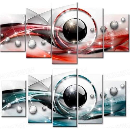 Green Abstract Canvas Print Painting Home Decor 5 Panels Turquoise Wall Art Picture for Living Room Office Decorations Ready to