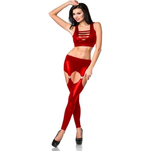 Plus Size Novelty Ladies Dancing Costume Sexy Cut Out Straps Sleeveless Crop Top Low Waist Hollow Out Garter Skinny Leggings