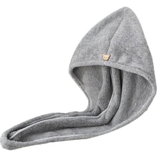 Women Bamboo Charcoal Fiber Hair Towel Wrap Microfiber Quick Drying Turban Cap with Button Super Absorbent Anti-Frizz Bath
