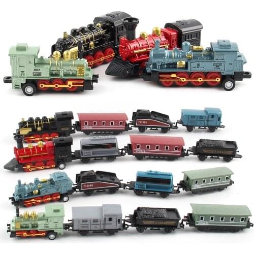1:60 Scale Diecasts Alloy Train Model Set Toy Car Simulation Children Retro Inertia Steam Train Pull Back Vehicles Kids Toy