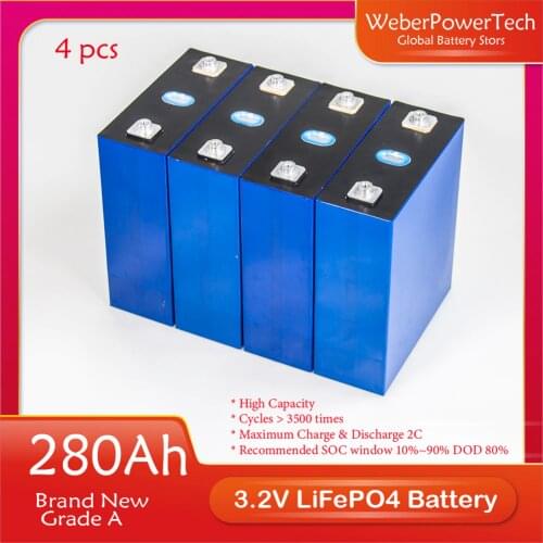 100% New Original Grade A 3.2V 280Ah Rechargeable Lifepo4 Prismatic Lithium Ion Battery for 24V 48V Solar Battery