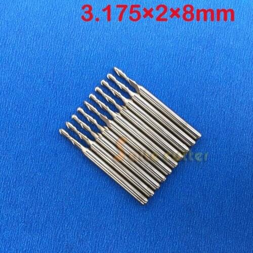 10x 3.175mm Two Double Flute High Quality Carbide Ball Nose End Mills CNC Bit CED 2mm CEL 8mm free shipping