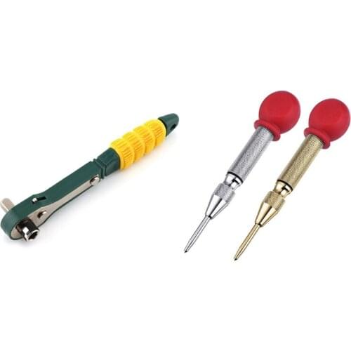 1x 1/4 Head Screwdriver Pole 6.35mm Inner Hexagon Ratchet Socket Wrench & 2Pcs High Speed Center Punch,Center Hole Punch