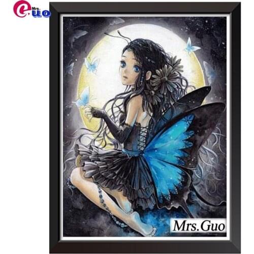 5D DIY Diamond Painting "Butterfly Moon Fairy" Full Square Diamond Embroidered Cartoon Girl Mosaic Picture Gift Home Decor Art