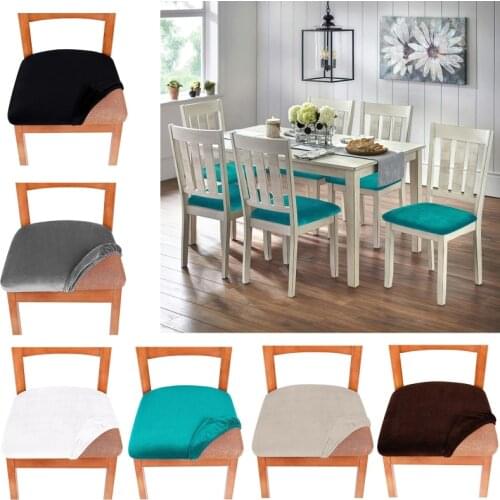 Velvet Dining Room Chair Seat Covers Stretch Fitted Solid Color Upholstered Chair Cushion Slipcovers Furniture Protector