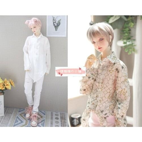 BJD Doll Shirt Length Knot Shirt Fashion versatile print shirt 2 colors 1/4&1/3& Uncle size doll accessories