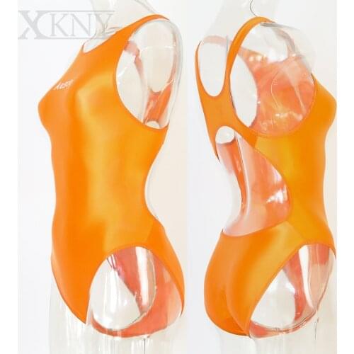 One piece swimsuit womens oily glossy high fork swimsuit dead bank water day Sexy shiny swimsuit tights swimsuit