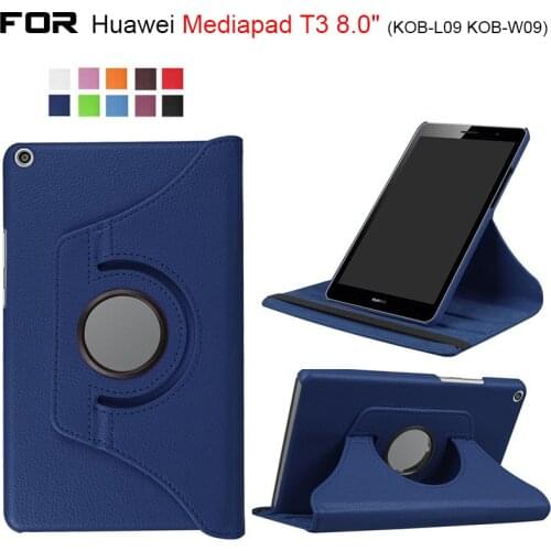 For Huawei MediaPad T3 8.0 KOB-L09 KOB-W09 Case Cover For Huawei MediaPad T3 8 Inch Rotating Folio Stand Pu Leather Tablet Case