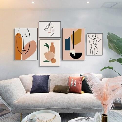 Core Cartoon Canvas Painting Ins Style Painting Poster Geometric Abstract Poster Painting for Home Decoration Morandi Wall Art