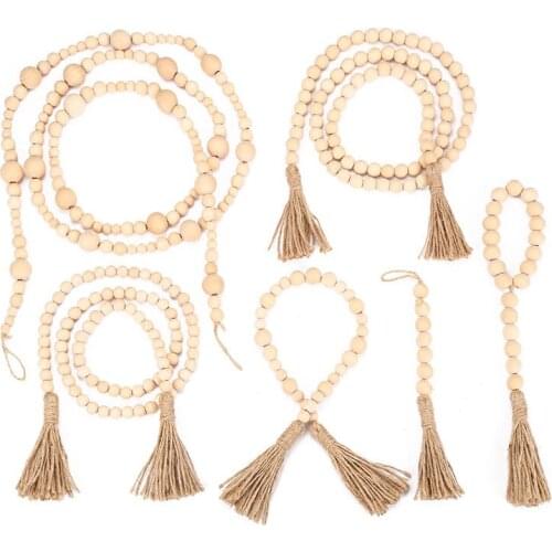 Wood Bead Tassel Hanging Ornaments Ldyllic Country Style DIY Wood Bead Garlands Gift Wall Room Door Handle Decor Home Decoration