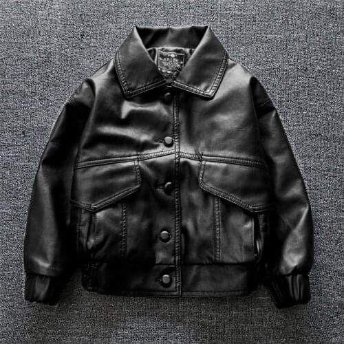 Children Boys Girls PU Leather Biker Jacket Toddler Moto Coat Fashion Single-breasted Kids Jacket Autumn Winter Outerwear Y2087