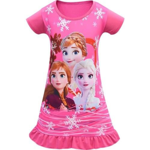 Disney children cartoon Frozen Elsa 2 home clothing summer girl sleepwear princess nightgowns cotton pajama lovely dress