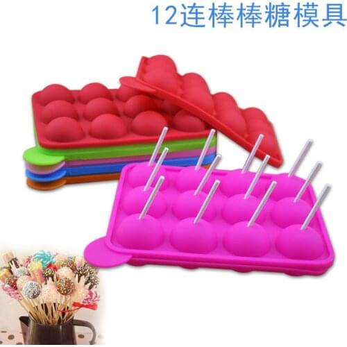 12 hole round ball lollipop mold silicone cake mold non-stick dome chocolate mold with lollipop ice cube DIY baking tool