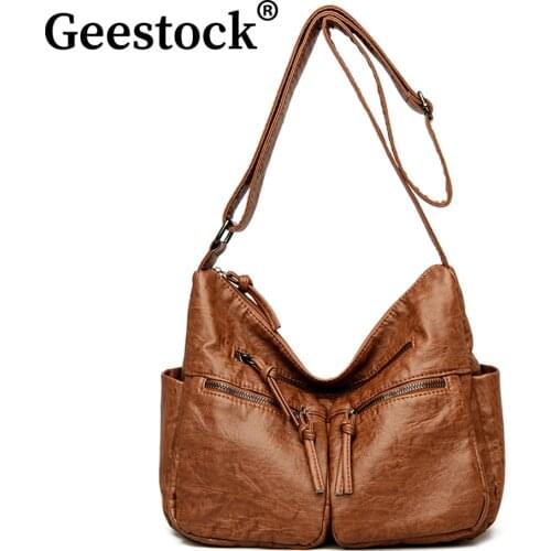 Geestock Retro Shoulder Bags Ladies Luxury Brand Soft Crossbody Bags for Women Designer Women Handbag Genuine Leather Bags