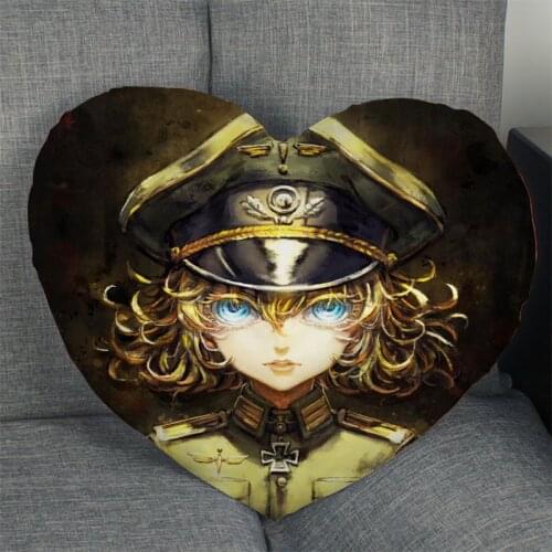 Hot Sale Youjo Senki Anime Pillow Case Heart Shaped Zipper Pillow Cover Satin Soft No Fade Pillow Cases Home Textile Decorative