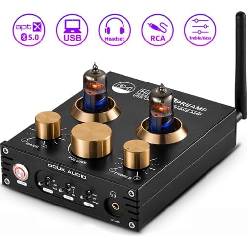 HiFi Bluetooth 5.0 6J5 Valve Tube Preamplifier Bass Preamplifier Stereo Audio Headphone Amplifier USB DAC APTX