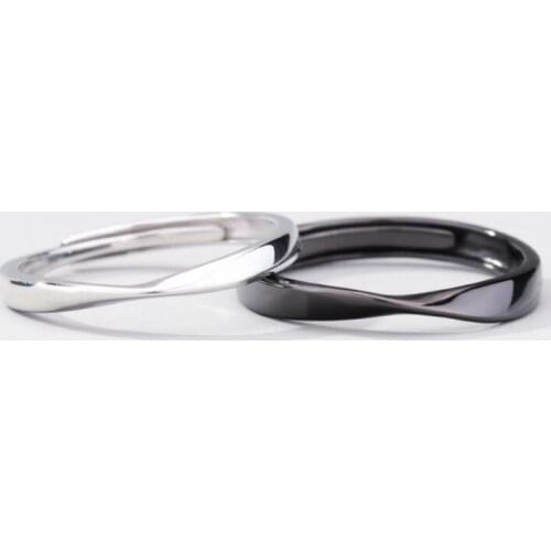 925 Sterling Silver Black and White Mobius Love Ring Resizable Lovers' Ring Couple Ring Boyfrid Girlfriend Gift