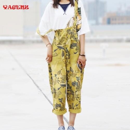 2020 New Women Jumpsuits Denim Floral Print Sleeveless Female Casual New Jeans Denim Wide Leg Pants Harem Fashion Pants Large