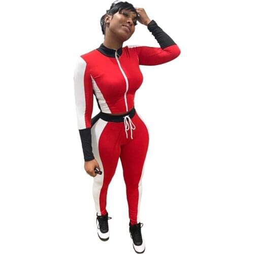 2020 fashion women new sexy movement style sets long sleeve zipper short top elastic long pants stitching color two piece sets