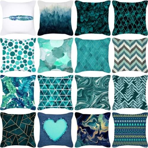 Creative Green Landscape Geometric Shape Feather Pillowcase Pillowcase Cushion Cover Back Cushion Cover Home Decoration
