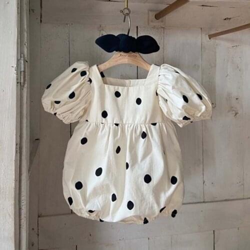 Baby Summer Clothing Infant Newborn Baby Girls Bodysuit Cotton Clothes Outfit Puff Sleeve Polka Dot Baby Jumpsuit Playsuit
