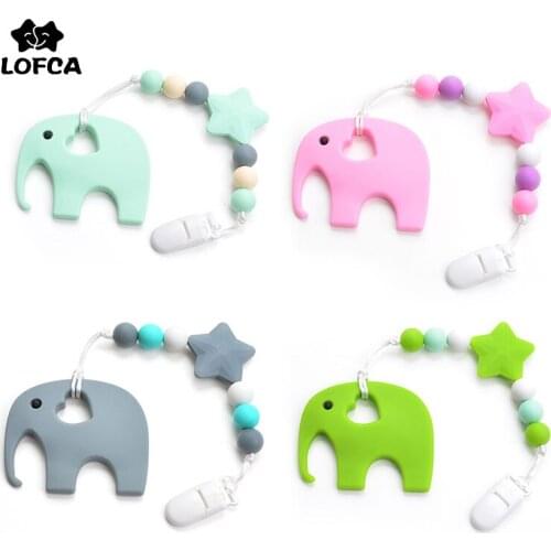LOFCA Baby Teether Elephant Pacifier Chain BPA Free Silicone Bead Pacifier Clips Baby Teething Toys Nursing Necklace Accessories