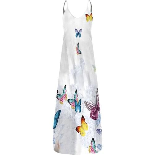 Fashion Trend Long Dress Women Print Retro Sleeveless Elegant Casual Plus Size Girl Hot Ladies Summer V-Neck Spaghetti Straps