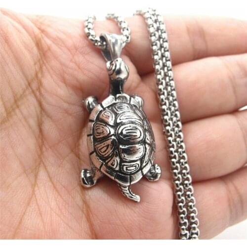 Stainless Steel Mens Turtle Tortoise Pendant Necklace Jewelry Men Silver