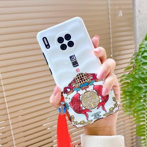 For Huawei Mate 40 Pro P40 P30 Nova 7 SE 6 5 Wavy Bump Texture IMD Cover Tassel Rope Soft Silicone Full Back Cover Shell Case