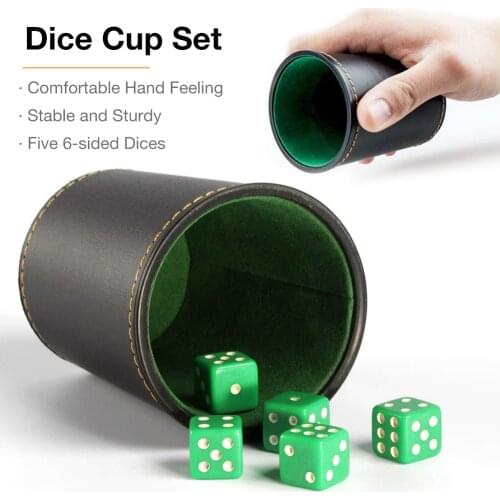 Dice Cup Set With 5 Dices PU Leather Stable Sturdy Comfortable Hand Feeling Dice Cup Set For Bar Entertainment Family Gatherings
