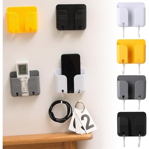 Wall-Mounted Storage Box Multifunctional Remote Control Mobile Phone Punch Free Wall Rack with Hook Type Charging Base Bracket