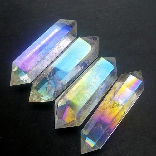 Natural Aura Angel clear crystal stone Double tip wand point healing quartz stones