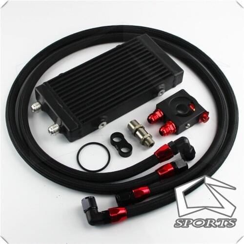 New Small Dual Pass Bar & Plate Oil Cooler thermostatic Filter Adapter Hose Kit